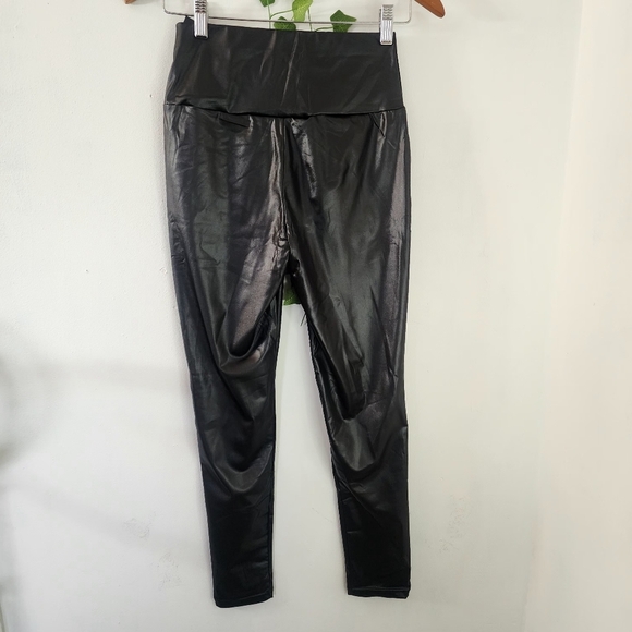 Black Stretch Leggings Leather Look New - Picture 5 of 7